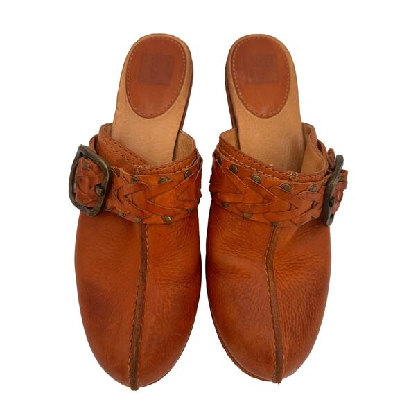 Frye Candice Woven Leather Brown Braided Buckle Clogs Size 7.5 - Picture 4 of 9